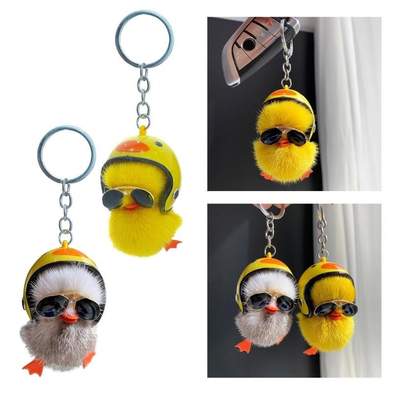 Cartoon Plush Helmet Duck Keychains for Car Key Handbag Pendant Key Chains Fashionable Keychain Cute Key Ring Small Gift