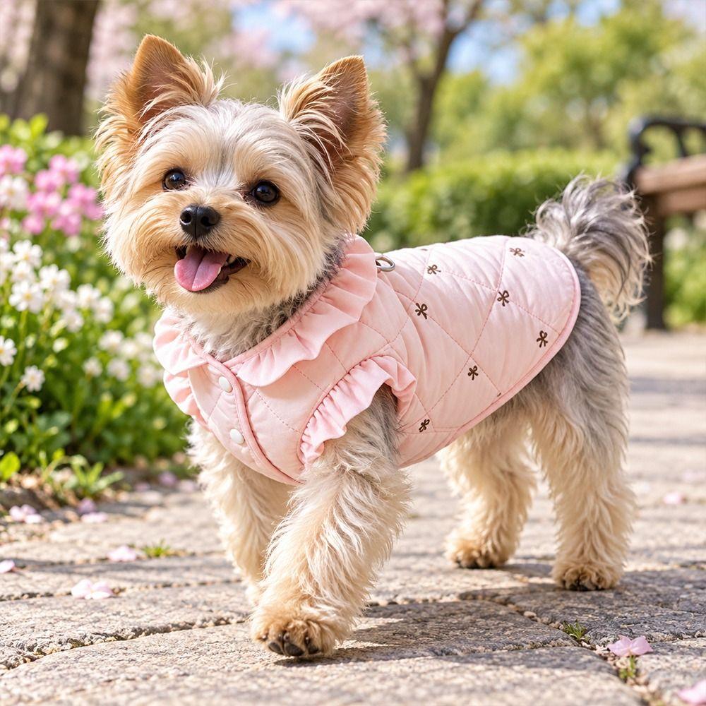 Windproof Dog Hiking Jacket Bowknot Embroidery Dog Bodysuit Cute Pet Clothes for Small Medium Dog