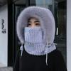 Зимняя плюшевая шапка для женщин Теплая толстая шапка-капюшон с шарфом-маской Защита ушей Ветрозащитная термошапка для активного отдыха, велоспорта, катания