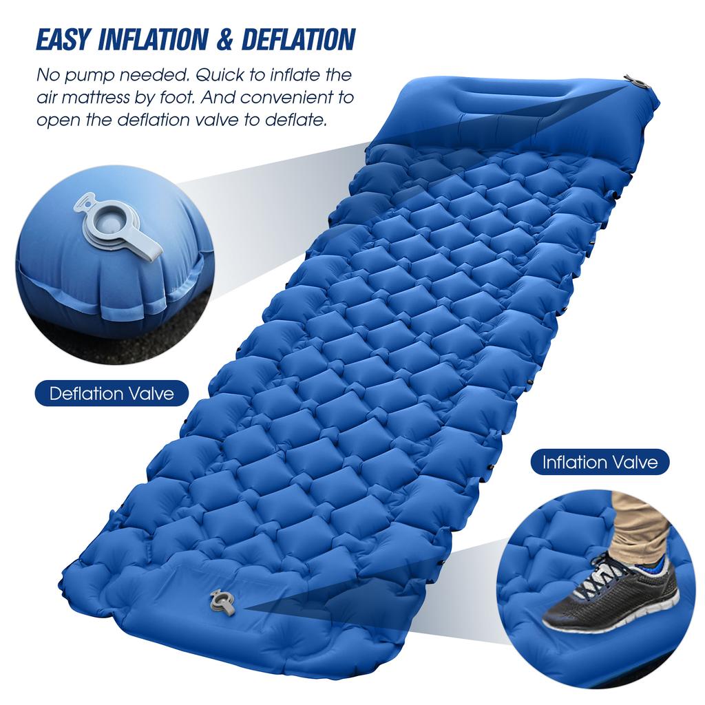 Lightweight Camping Mat with Air Pillow Portable Air Mattress Waterproof Backpacking Sleeping Pad