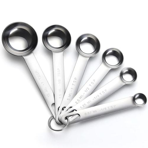 AOOSY Measuring Spoons, Set of 6, 18-8 Stainless Steel, Imported from Europe and the US, One-Piece Measuring Spoon, Family-Use, Tablespoon and Teaspoo