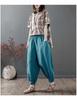 Women's Summer 100% Cotton Linen Lantern Pants - Casual, Loose, Nine-Point, Tie-Cuff Harem Style