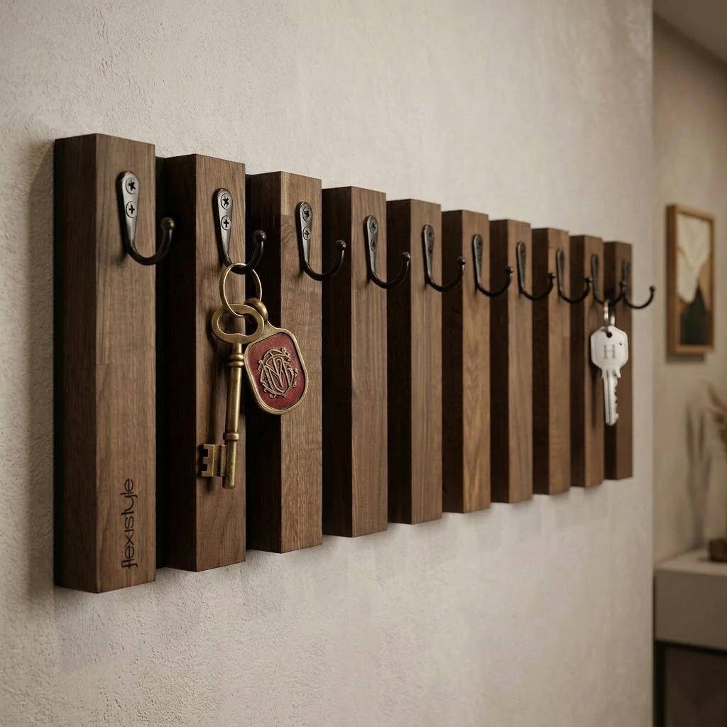 Wooden key hanger Lamele 60cm brown