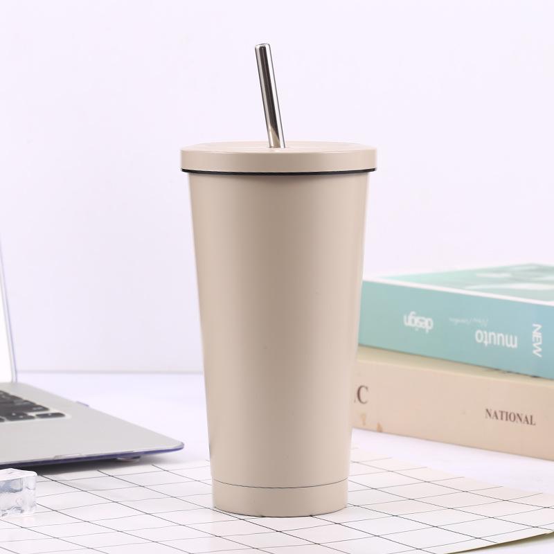 500/750ml Stainless Steel Mug with Straw Reusable Flask Metal Coffee Milk Water Bottle Office Portable Large Capacity Thermos