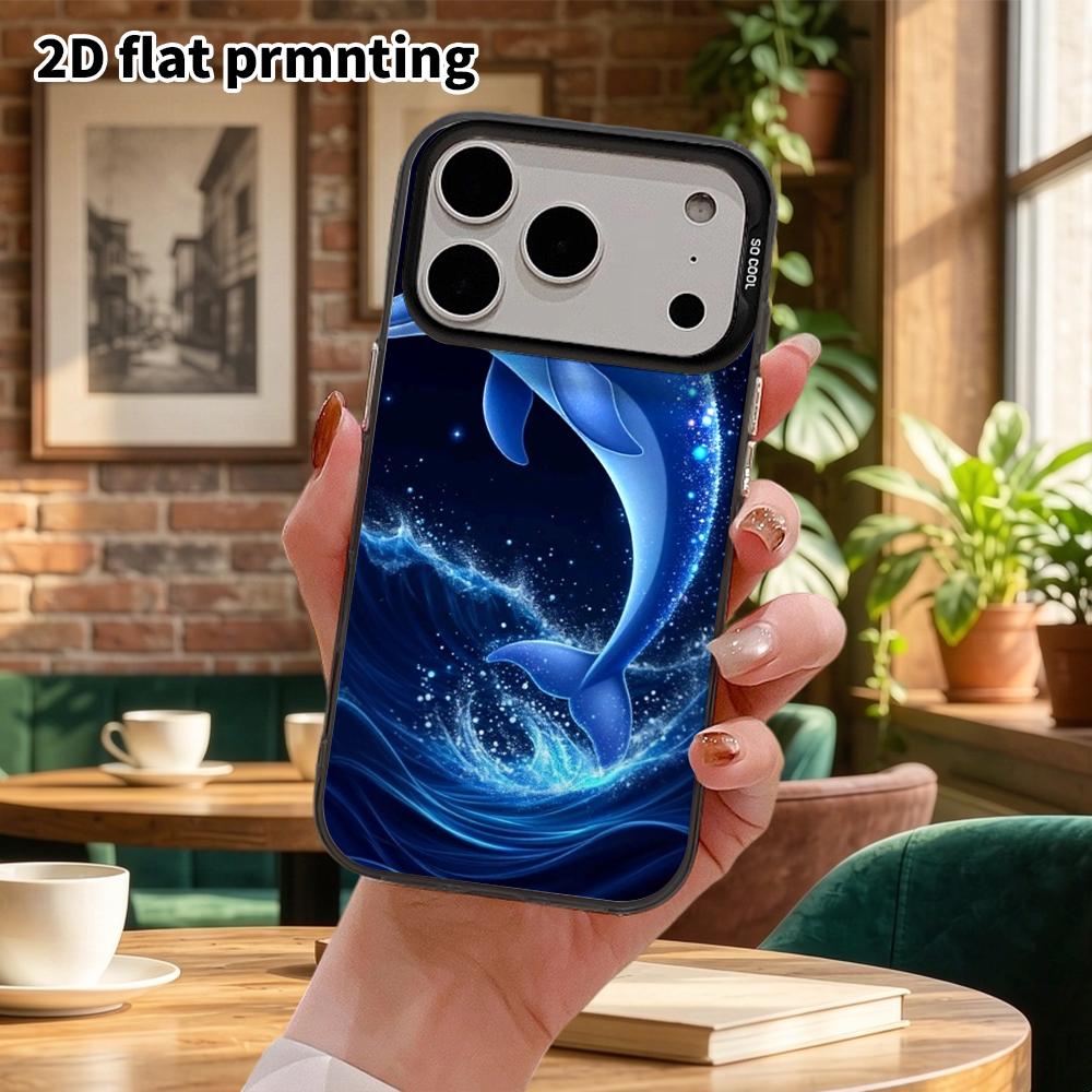 Phone Case: 2D flat design, suitable for iPhone 18 17 16 15 14 13Pro in rainbow silver, couple style, starlight dolphin, Christmas and Halloween gifts
