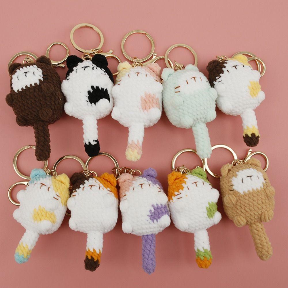 Decoration Cute Cat Kitten Keyring Crochet Cute Animal Pendant Cat Doll Keychain Bag Hanging