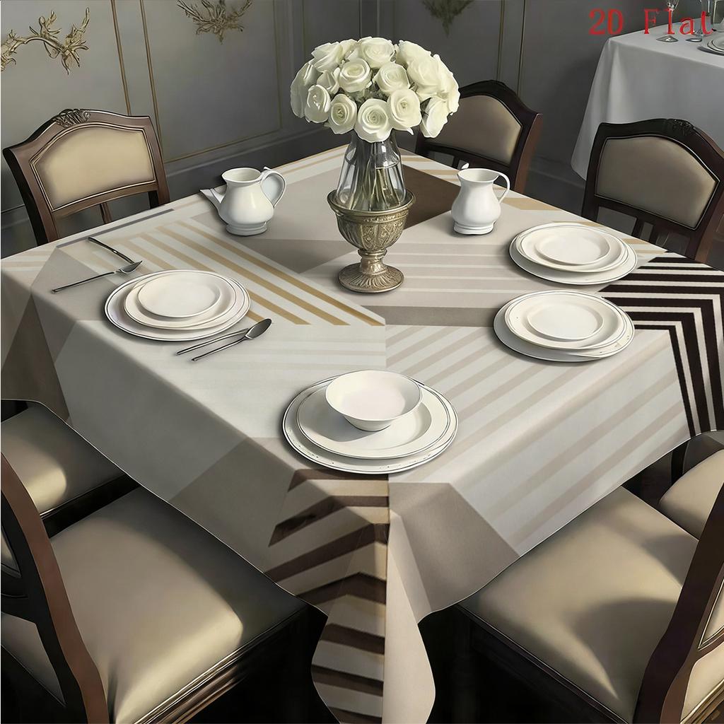 2D plane 1 piece of white-milky gray-brown geometric patchwork pattern tablecloth, for parties and gatheringszyc