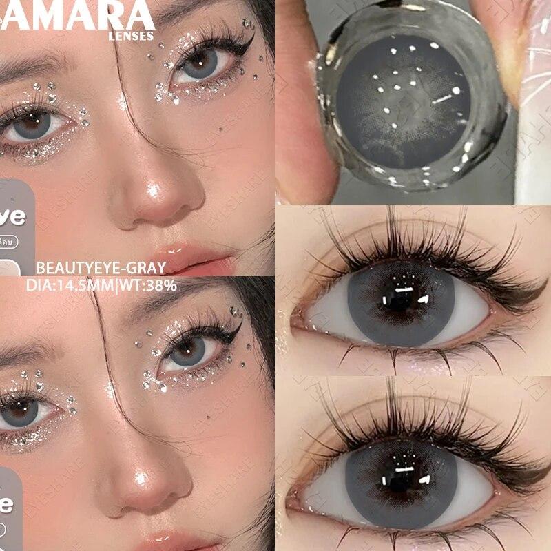 Цветные контактные линзы AMARA для глаз, голубые глаза, зеленые линзы, корейские модные серые линзы для больших глаз, линзы 14,5 мм, ежегодно, 2 шт./пара