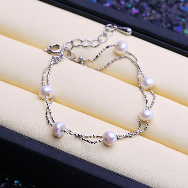 LSOOYH Natural Freshwater Double Layer Pearl Bracelet For Women Pearl Jewelry Fashion Pearl Bracelet