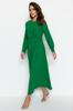 Women's Hijab Dress New Season Fashion Green Accessory Detailed Aerobin Woven Dress