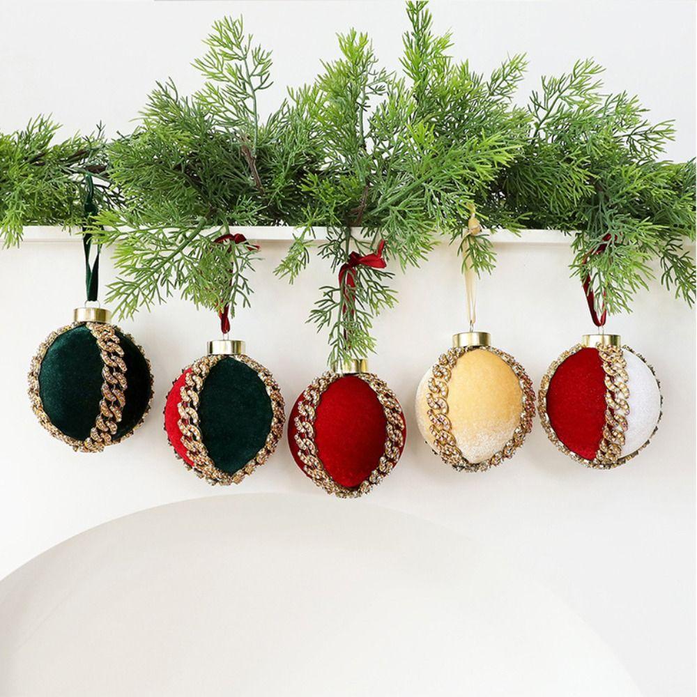 8cm Diameter Flocked Ornament Ball Rhinestone Accent Rhinestone Christmas Balls Christmas Tree