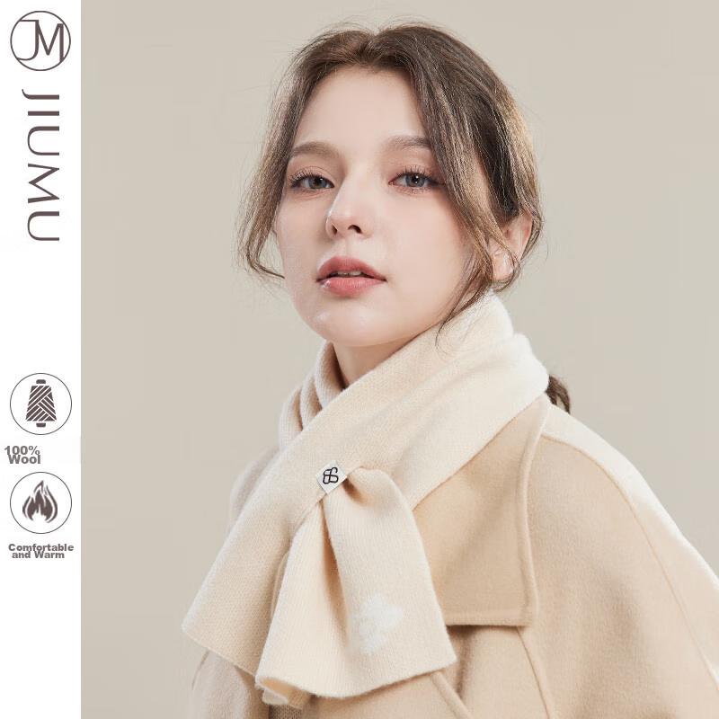 JIUMU Pure Wool Scarf for Women, Autumn And Winter Ladies' Warm Neck Warmer, Lightweight Winter Neck Protection Short Scarf