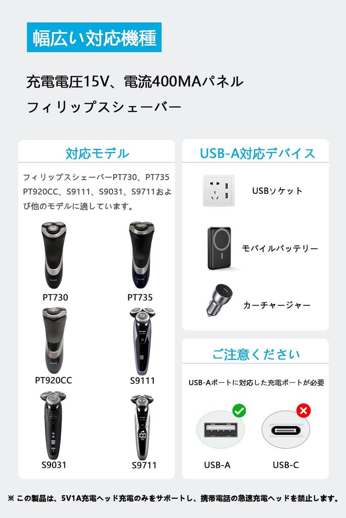 USB Charging Cable for Philips Shaver 1M Philips Charger 1 Piece Output 15V0.36A