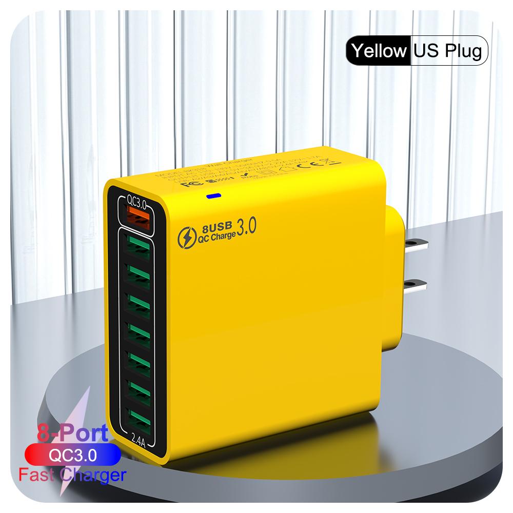 QC4.0 8 Port Fast Charging USB Charger EU US KR QC 3.0 Quick Charge Wall For Phone Adapter For iPhone 15 Xiaomi Samsung
