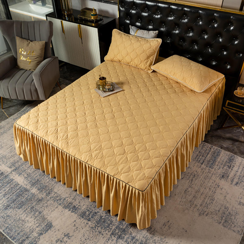 Зимнее стеганое толстое покрывало на резинке простыня с оборками мягкая подкладка для кровати пара двойной матрас чехол постельное белье 150 180x200