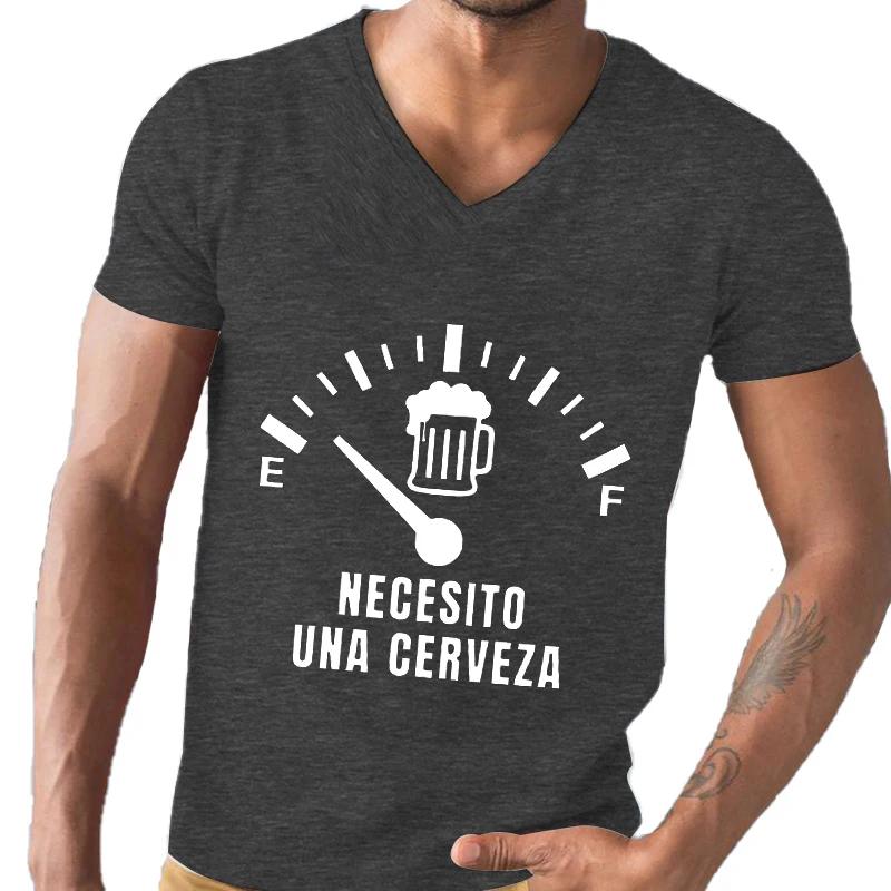 Мужская уличная футболка Necesito Una Cerveza с принтом, топы, футболки с V-образным вырезом, летняя футболка, топы, футболка оверсайз для мужчин, одежда