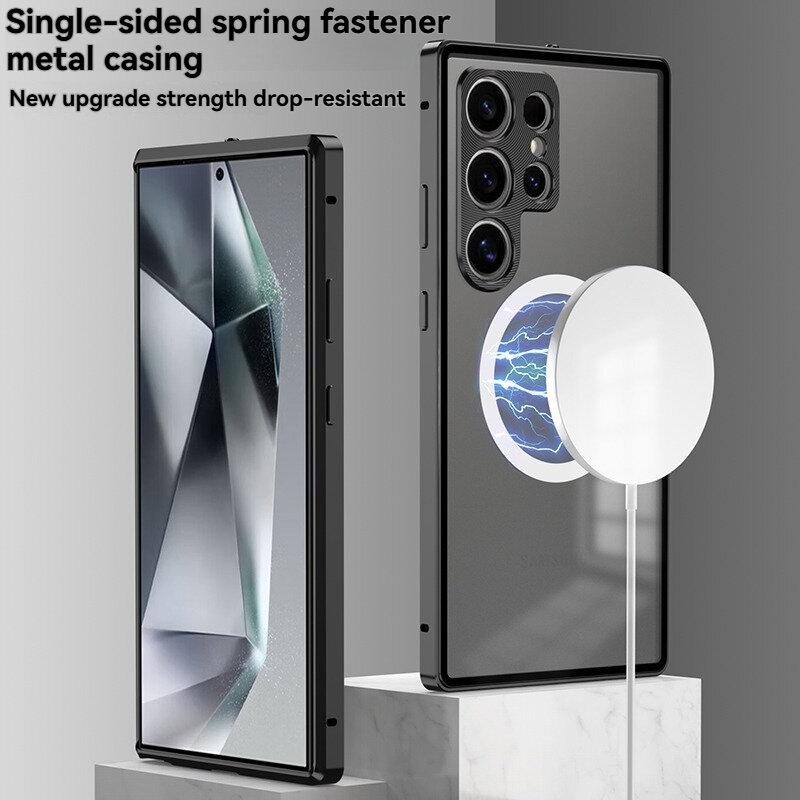 Магнитный чехол для Samsung Galaxy S25 Ultra S24 S23 Plus S25+ S24+ Magsafe Металлическая пружина Алюминиевый сплав Защита объектива Матовая задняя панель Бамперы для телефона