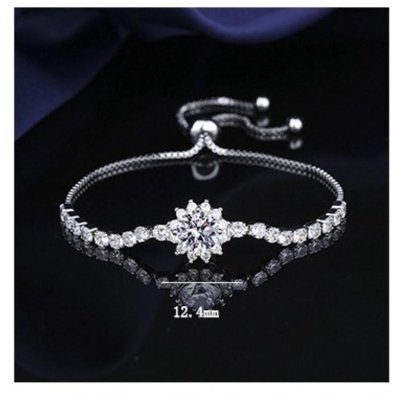 925 Sterling Silver Bracelet Moissanite Sunflower Bracelet Two Carats Hand Jewelry Women Pull-Out Style