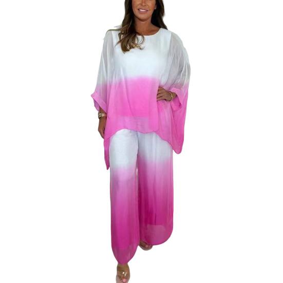 Summer Chiffon Gradient 2 Piece Set for Women Plus Size Crew Neck