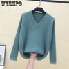 Women's Sweater Solid Color V-neck Loose Pullover Knitted Sweater Autumn and Winter