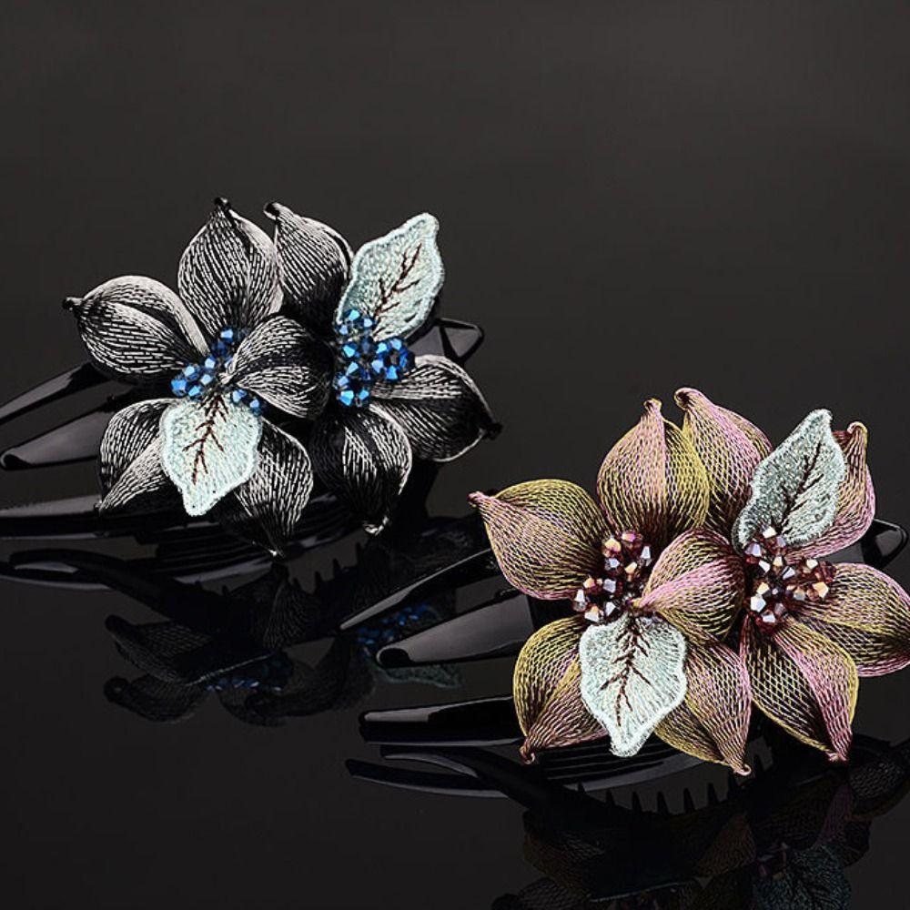 Korean Style Women Hairpin Large Crystal Headdress Jewelry Flower Hairclip  Gift