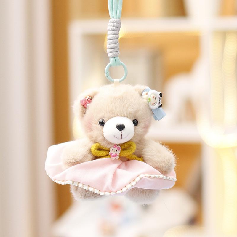 Cute Bear Teddy Plush Stuffed Animal With Pp Cotton Fill Keychain Gift For Girls