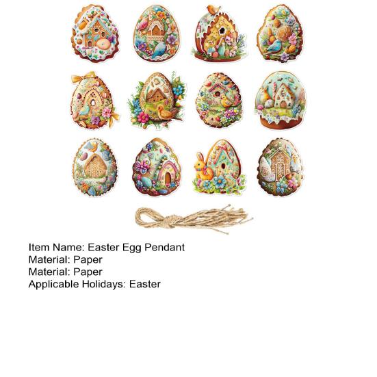 12 шт., подвеска в виде пасхального яйца, тонкая работа, многоразовая пасхальная подвесная бирка, украшение для праздничных украшений