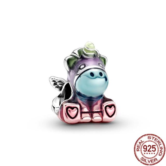 Подвеска-клипса, подвеска из стерлингового серебра 925 пробы, подходит для браслета, женский ювелирный подарок, красочный единорог, радуга