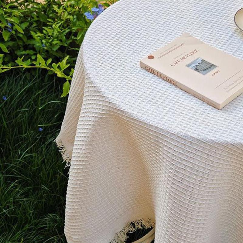 French Ins Style Japanese Pastoral White Tablecloth Coffee Table Cloth Bedside Table Retro Tassel Round Table Tablecloth