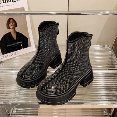 Женские ботильоны на платформе с кристаллами, роскошные туфли на высоком каблуке, женские брендовые дизайнерские зимние тренды 2025 года, удобные, на толстой молнии, Botas Mujer