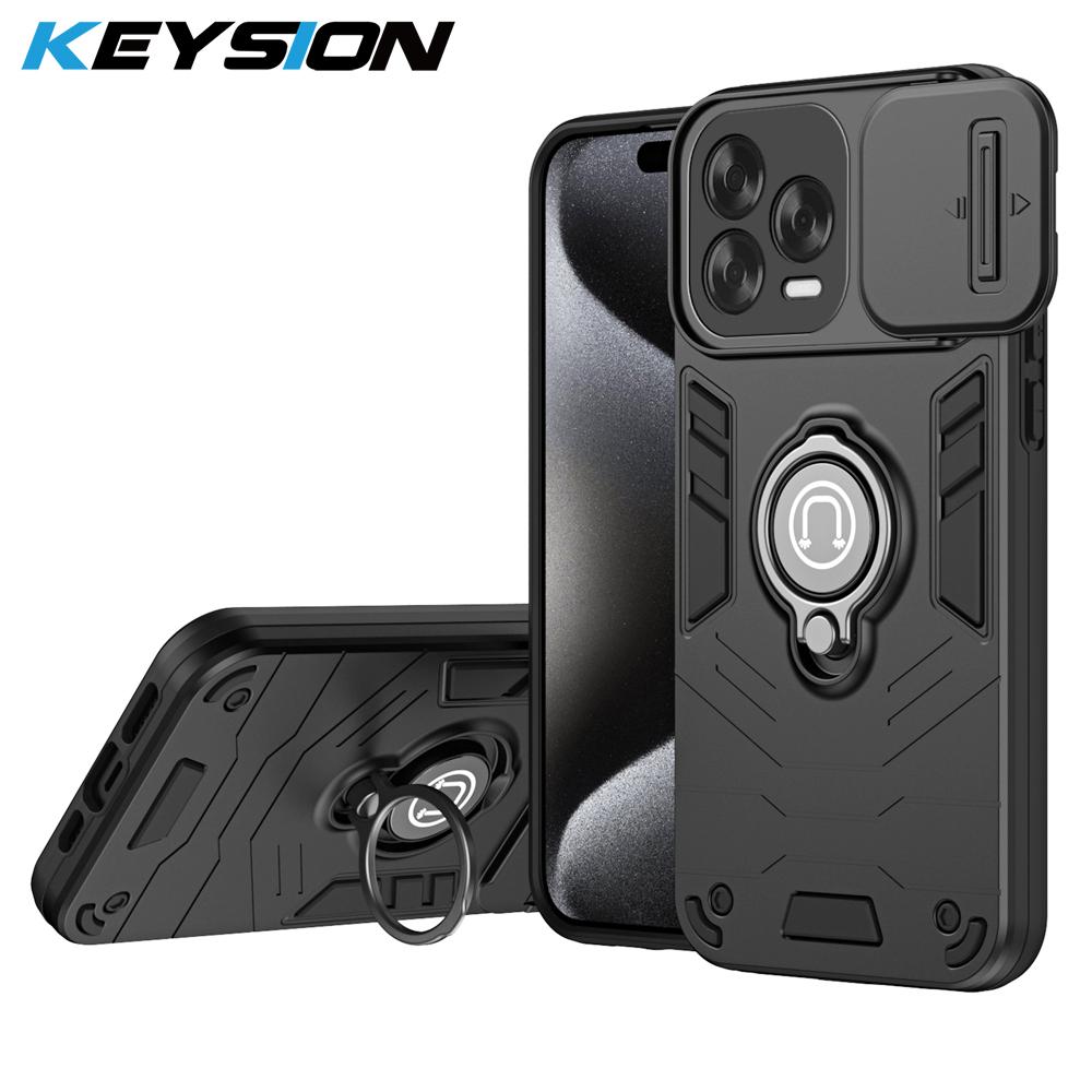 KEYSION Shockproof Case for ZTE Blade V70 Vita Silicone+PC Slide Camera Protection Ring Stand Phone Cover for Blade V70 Design