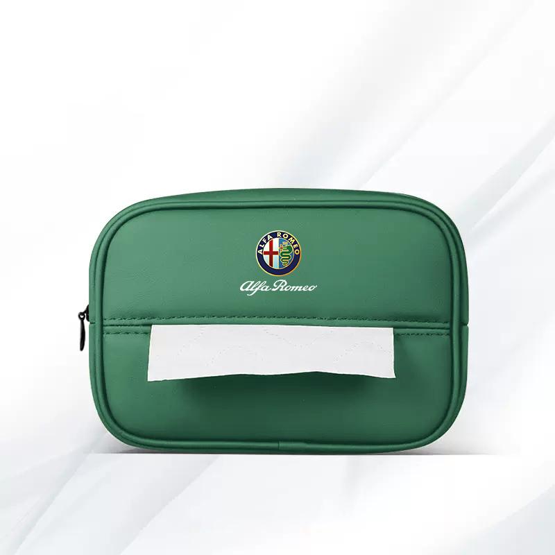 YUPR7 Car Tissue Box Holder Leather Car Armrest Napkin Case Sun Visor Backseat Bag For Alfa Romeo 4C 159 166 Spider Giulia 156 147 GT