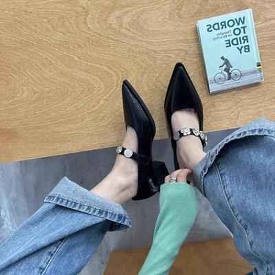 Женская обувь Мюли с острым носком для женщин Тонкие каблуки Тапочки Мягкие бежевые босоножки на каблуке Шлепанцы Мода Новые Комфортные H