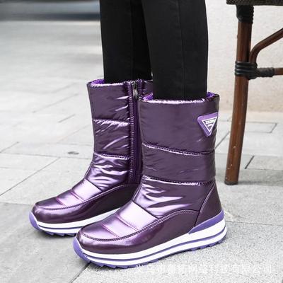 Женские зимние утепленные водонепроницаемые удобные теплые непродуваемые легкие походные водонепроницаемые нескользящие ботинки до середины икры на толстой подошве