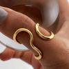 1pc Fashionable Asymmetrical Wavy Curve Stainless Steel Adjustable Open Ring for Women, Daily/Party Wear