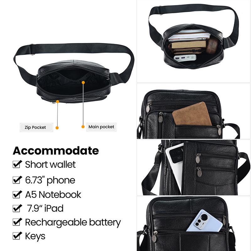 Мужская вертикальная сумка кроссбоди из натуральной кожи - Большая вместимость, Коровья кожа высшего слоя, Повседневная уличная наплечная сумка