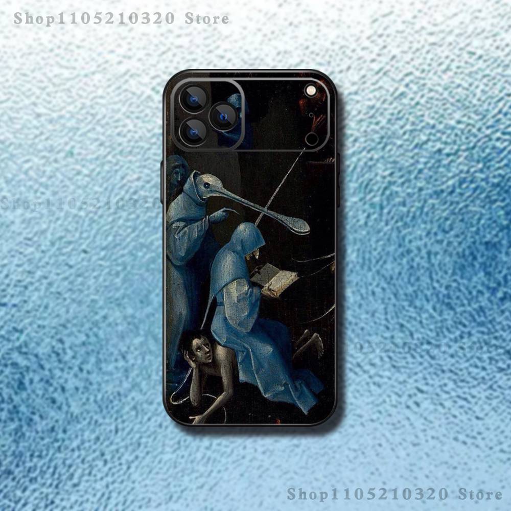 Чехол для телефона с картиной Иеронима Босха H-Hieronymus Bosch Для iPhone 17,16,15,14,13,12,Pro,Max,Plus,E,SE4,Air,Mini Черный Мягкий Короб