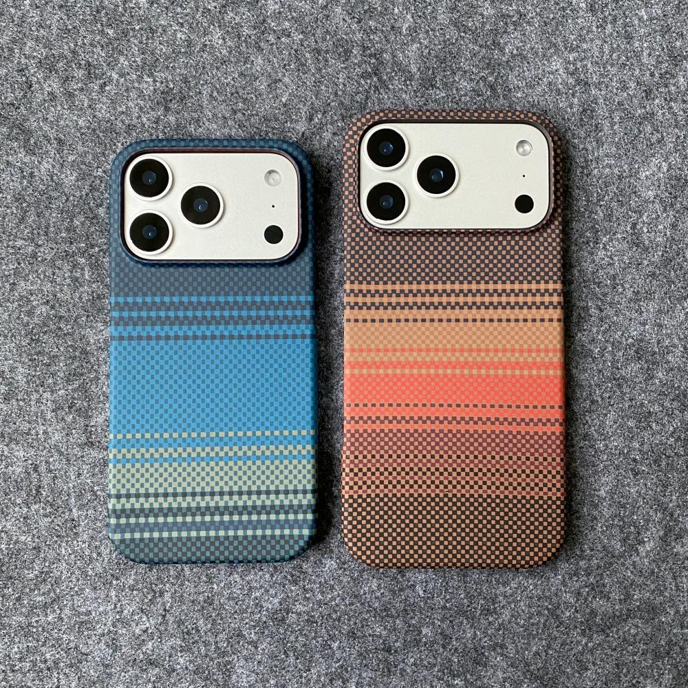 Тонкий Прочный Магнитный Чехол с Узором из Углеродного Волокна и Кевлара Для IPhone 17 Air 16 Plus 15 14 13 Pro Max Безрамочный Ударопрочный Жесткий Чехол