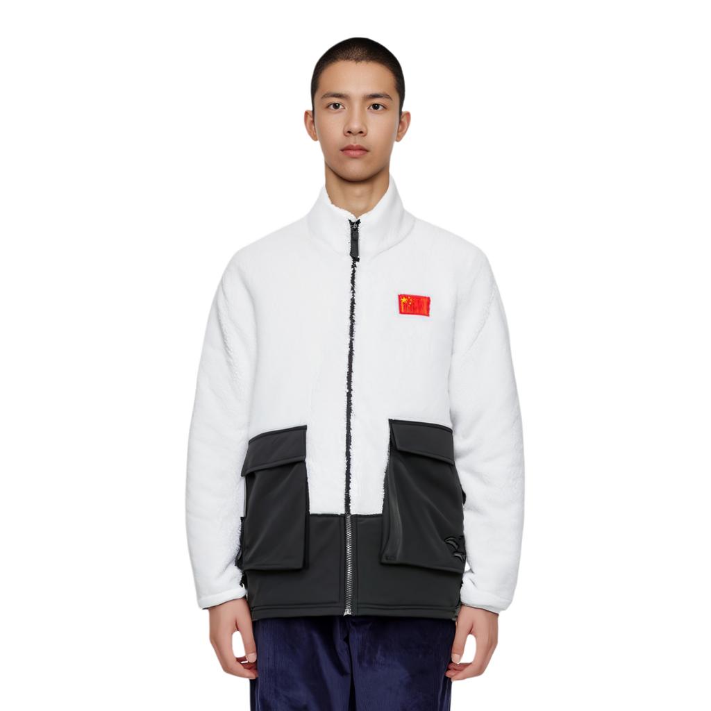 Anta Куртка унисекс с цветным логотипом, застегивающаяся на молнию, воротником-стойкой, белая 152250703-1