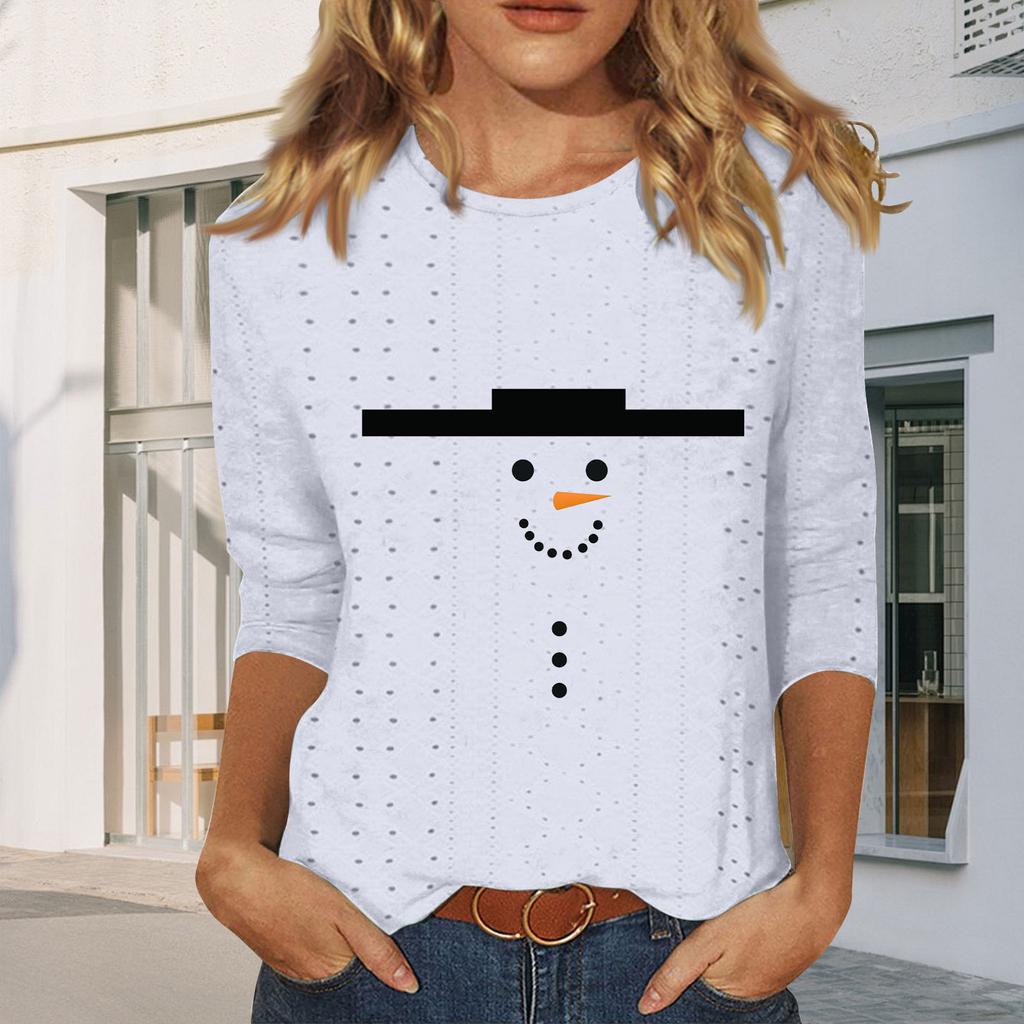 Рубашки с рукавом 3/4 для женщин, милые футболки с графическим принтом, блузки, повседневные базовые топы больших размеров, пуловеры