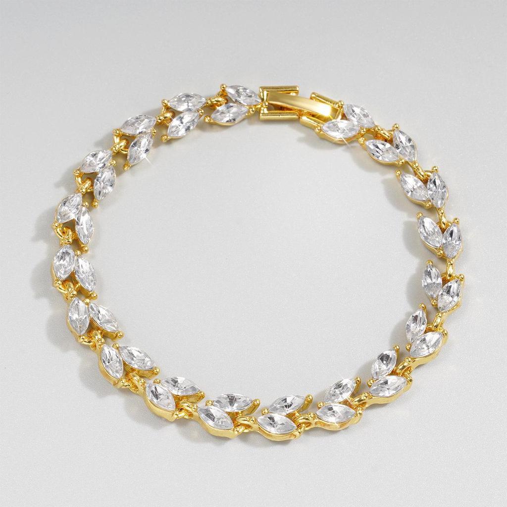 Light Green Zircon Willow Leaf Bracelet for Women - European and American Style