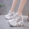 Fashion New 2024 Fashion Autumn Platform Casual Shoes Slim Thick Sole Sneakers Breathable Woman Flat Heels Mesh Shoes 13cm White Shoes