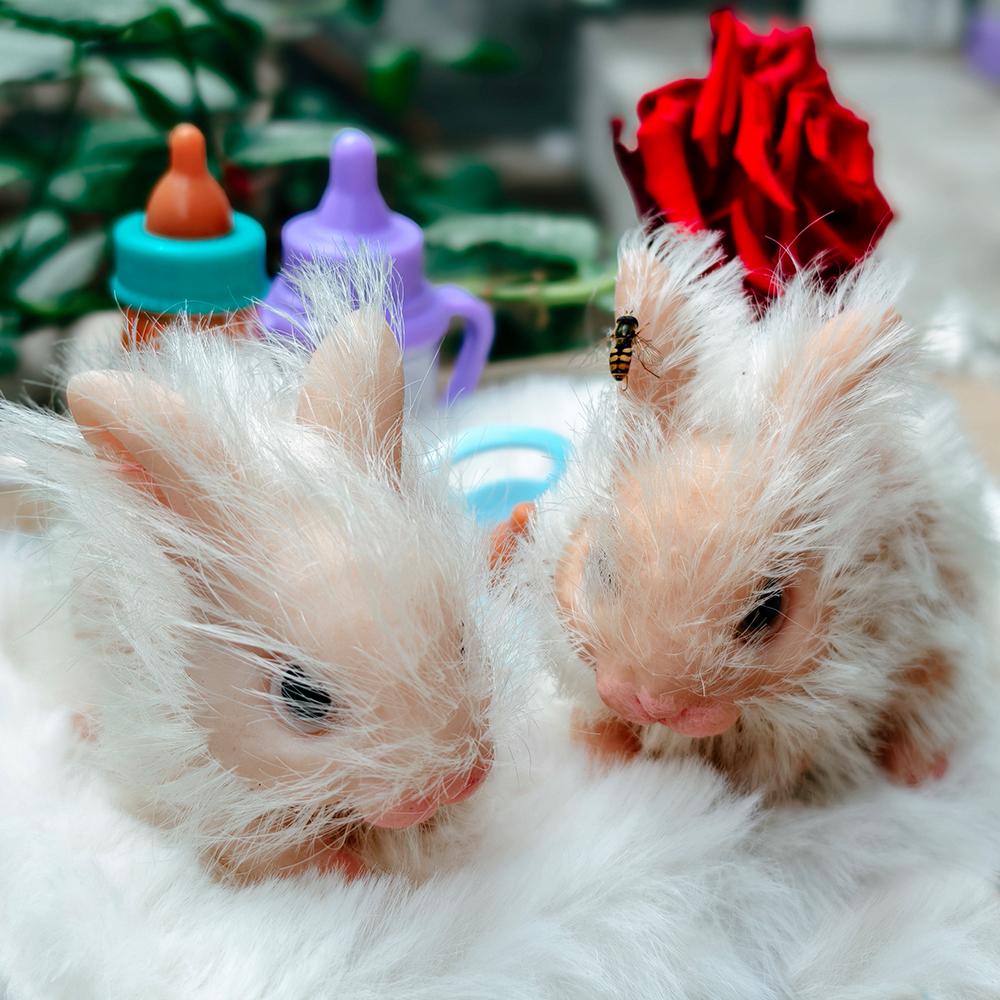 Simulation Mini Silicone Rabbit Baby Dolls Toy Soft Lifelike Cute Mini Reborn Rabbit Newborn Animal Doll Toy Gift For Kids