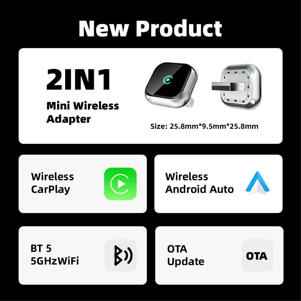 2 in 1 Wireless CarPlay Android Auto Adapter Wired to Wireless Smart Car Play Dongle with USB to USB USB to Type C Cables Original Car Radio Co