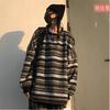 Spring and Autumn Striped Contrast Color V-neck Lazy Style Pullover Loose High-end Sweater Women