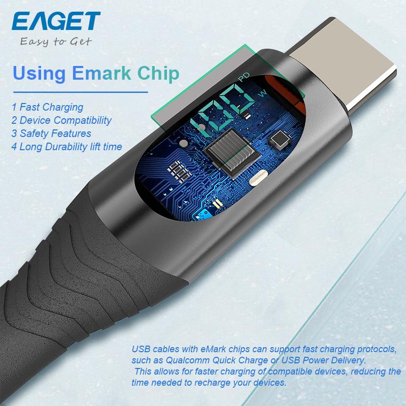 Кабель USB-C для быстрой зарядки мощностью 100 Вт — цифровой дисплей, нейлоновый плетеный кабель для iPhone 15 и других устройств на базе Android