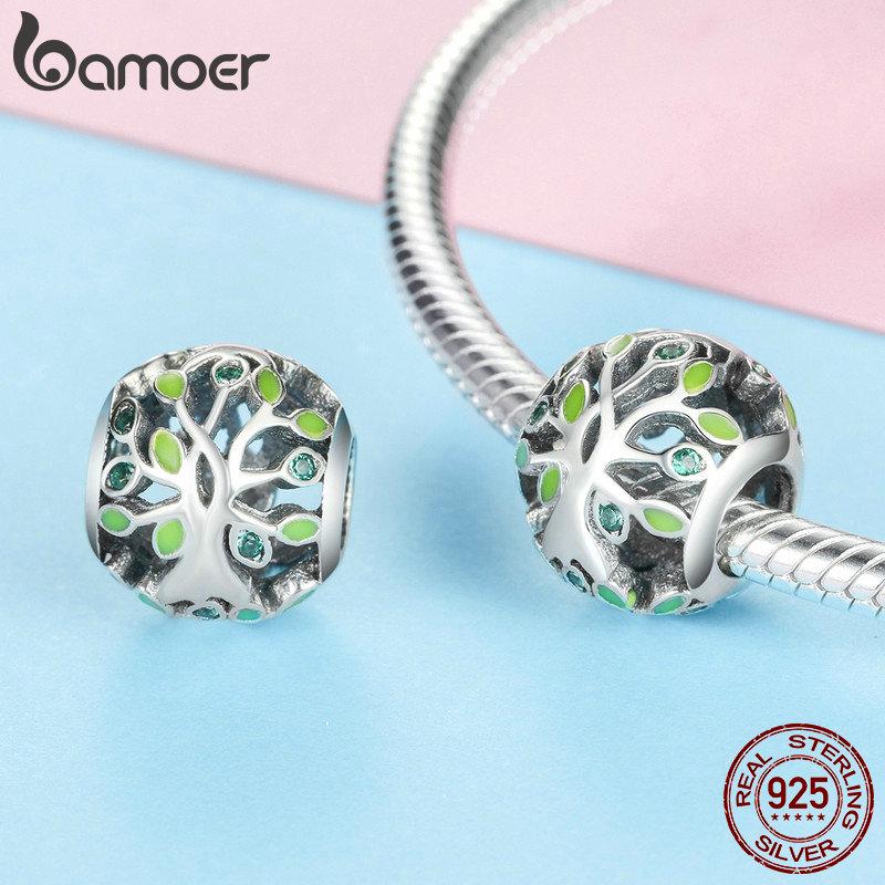 Аутентичные бусины BAMOER из стерлингового серебра 925 пробы, семейное древо жизни, подвески в виде листьев дерева, подходят для браслета-подвески