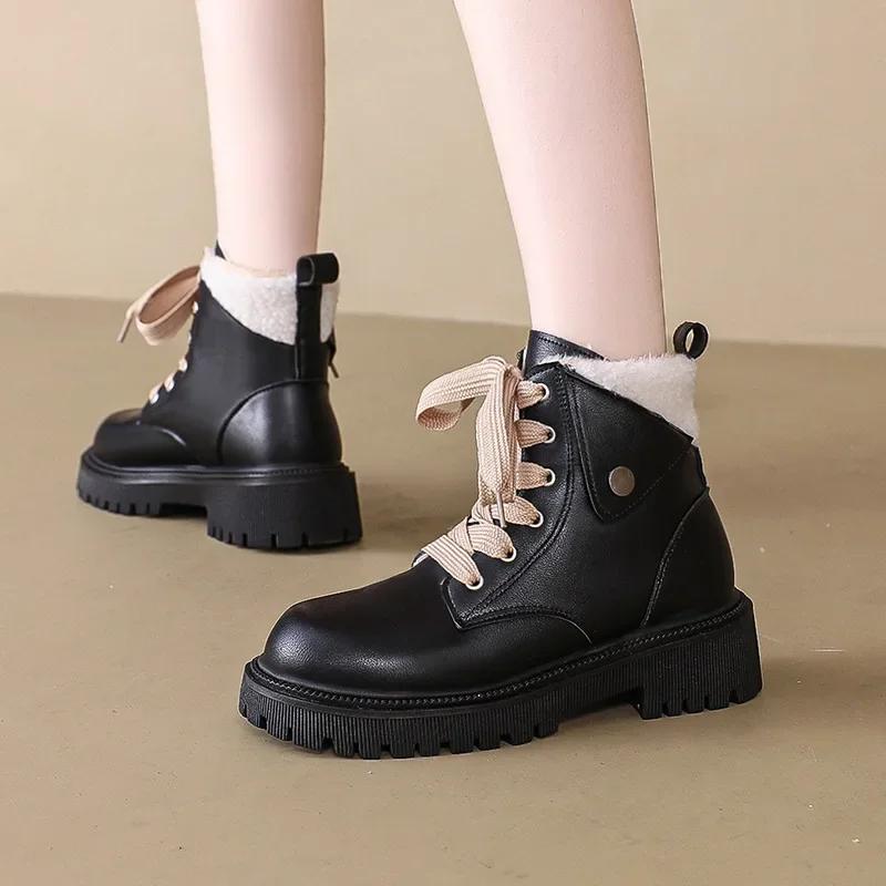 Женские ботильоны модные черные кожаные новые модные панк-обувь женские элегантные ботильоны со шнуровкой и круглым носком Botas De Mujer 2024