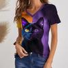 Summer Women's V-neck T-shirt Outdoor Casual Cat Three-dimensional Printing Short-sleeved Women's Clothing
