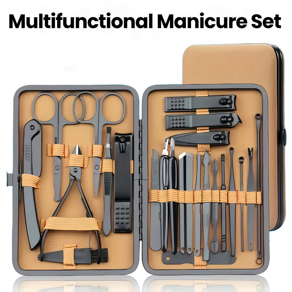 Luxury Nail Clipper Set - Stainless Steel Manicure Pedicure Kit in Case. Perfect Travel Gift for Men & Women.